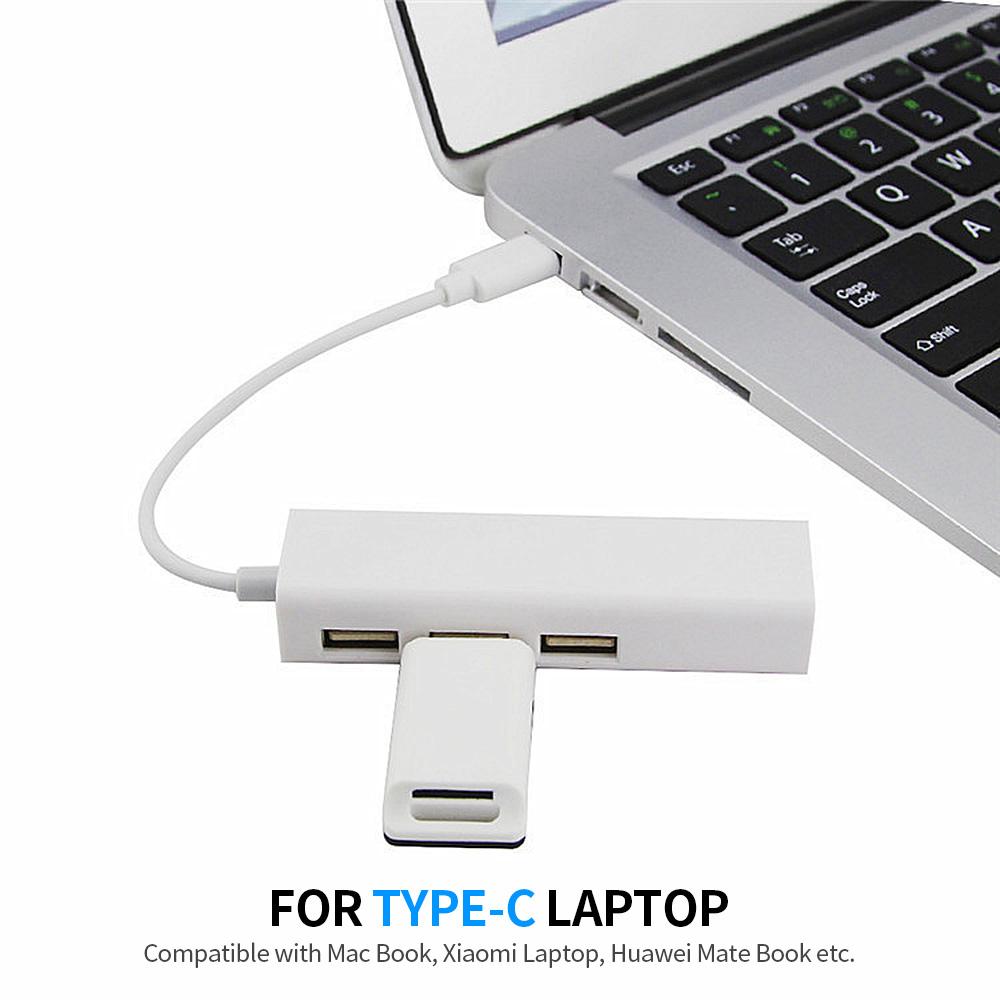 Bộ chuyển đổi USB 2.0 Type-C 3 cổng HUB Fast Ethernet RJ45  mở rộng thẻ mạng 100Mbps cho Macbook