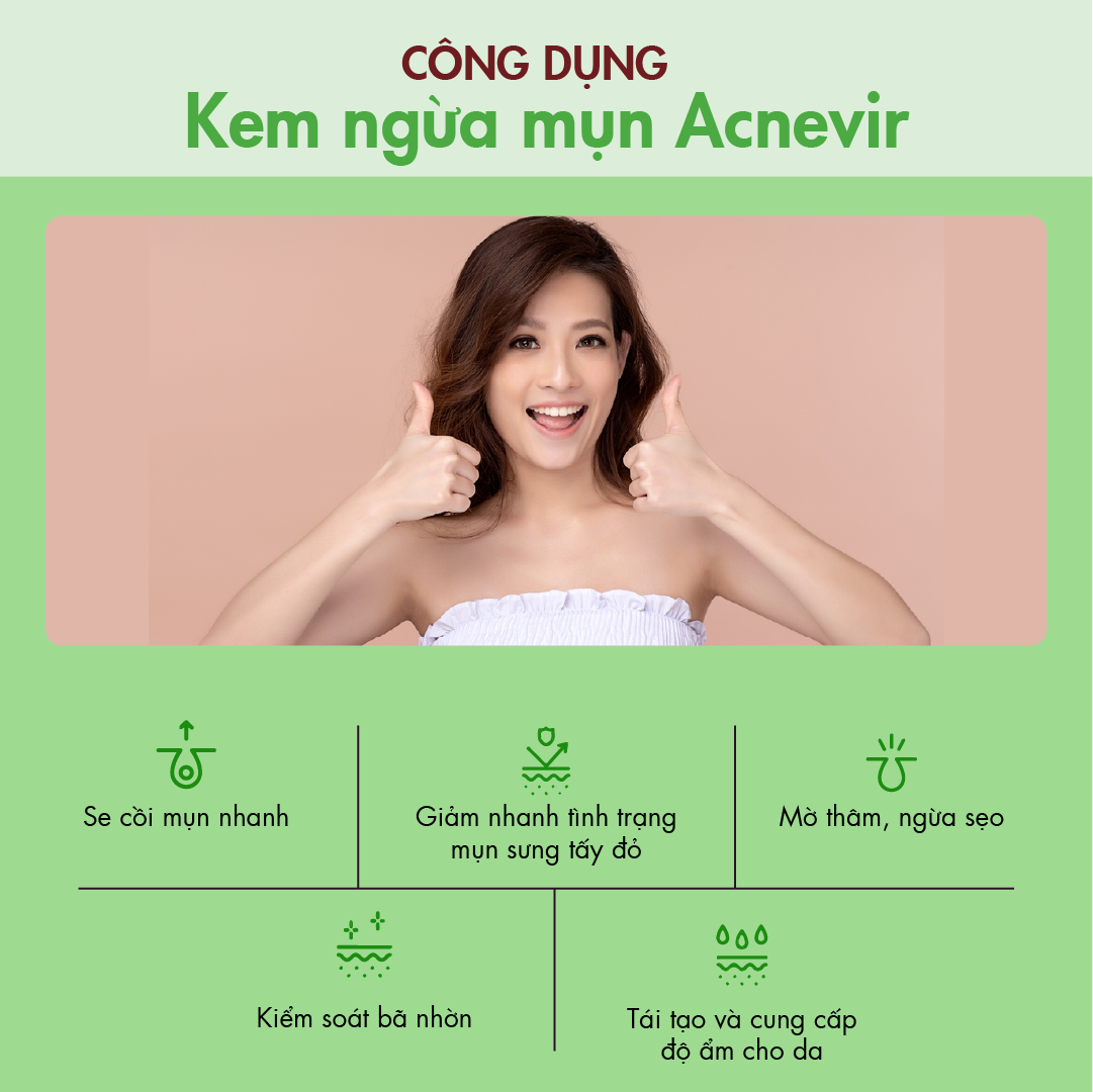 Kem ngừa mụn Acnevir - Ngăn ngừa và cải thiện nhanh tình trạng các loại mụn như mụn bọc, mụn đỏ, mụn trứng cá, mụn mủ - Tuyp 10g