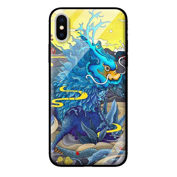 Ốp kính cường lực cho iPhone X Rồng Xanh Nền Vàng - Hàng chính hãng