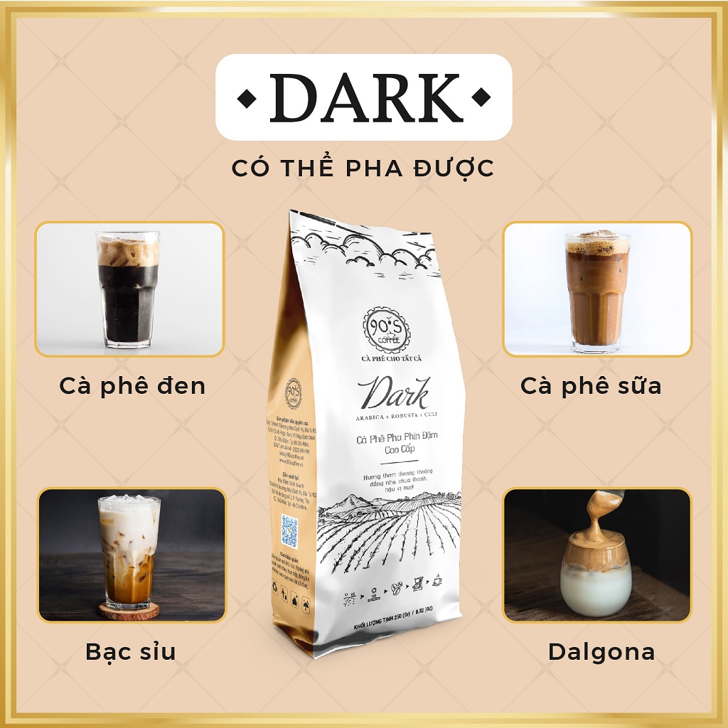 Cà Phê Rang Xay Thượng Hạng | DARK | 90S Coffee | Bản Vị Café Truyền Thống Việt Nam | Cà Phê Pha Phin Cao Cấp