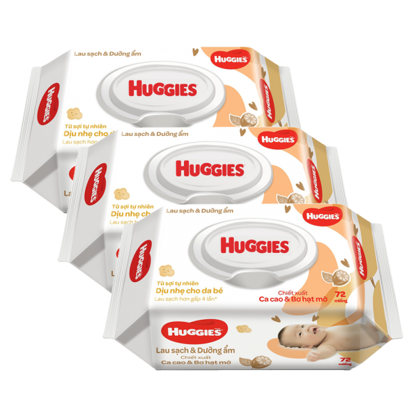 Combo 12 Gói Khăn Ướt Huggies Cacao và Bơ Hạt Mỡ (72 Miếng/ Gói)