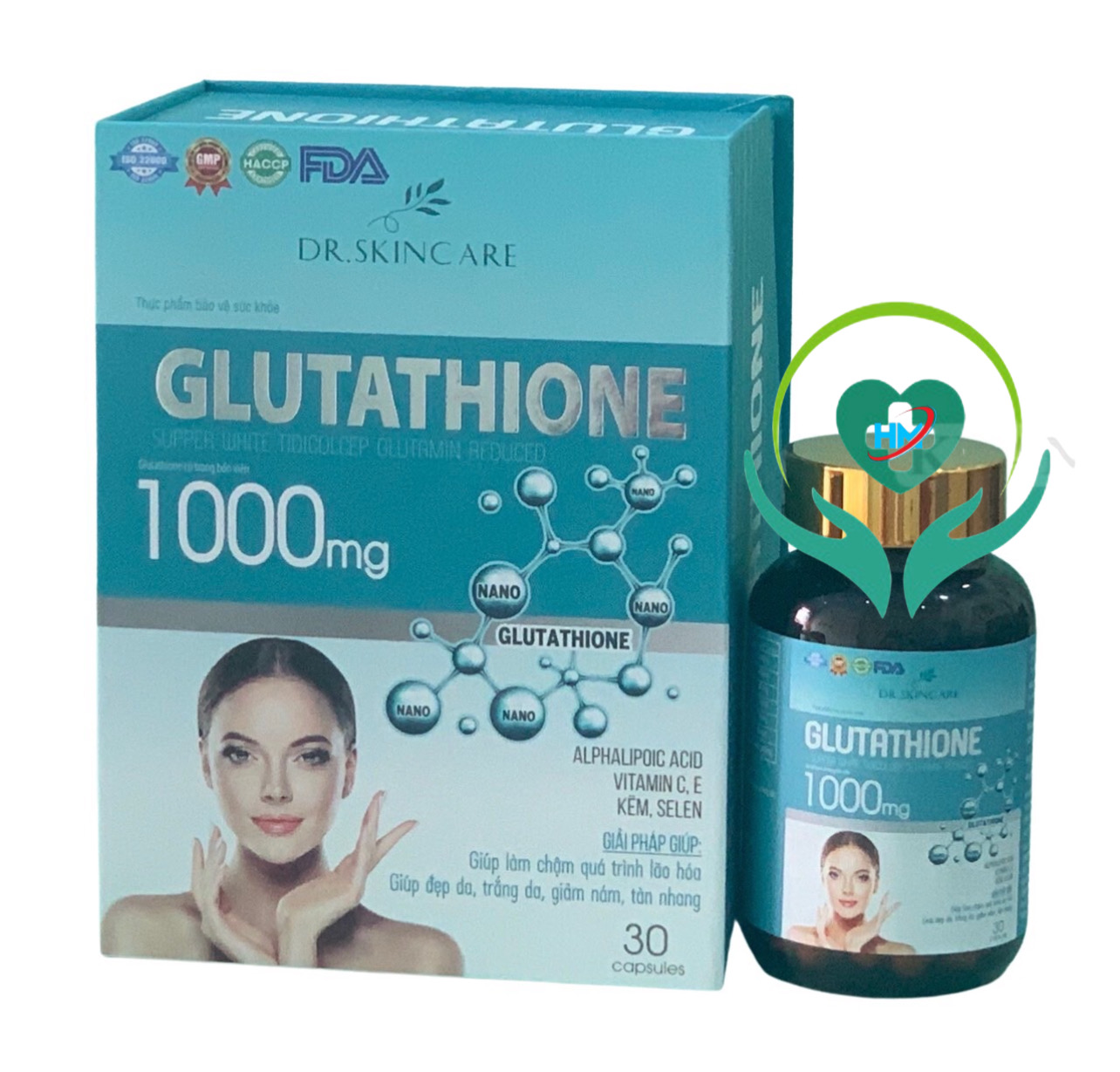 Viên Uống Trắng Da GLUTATHIONE 1000 MG DR.SKINCARE - Hộp 30 viên - Làm đẹp da, trắng da, mờ nám
