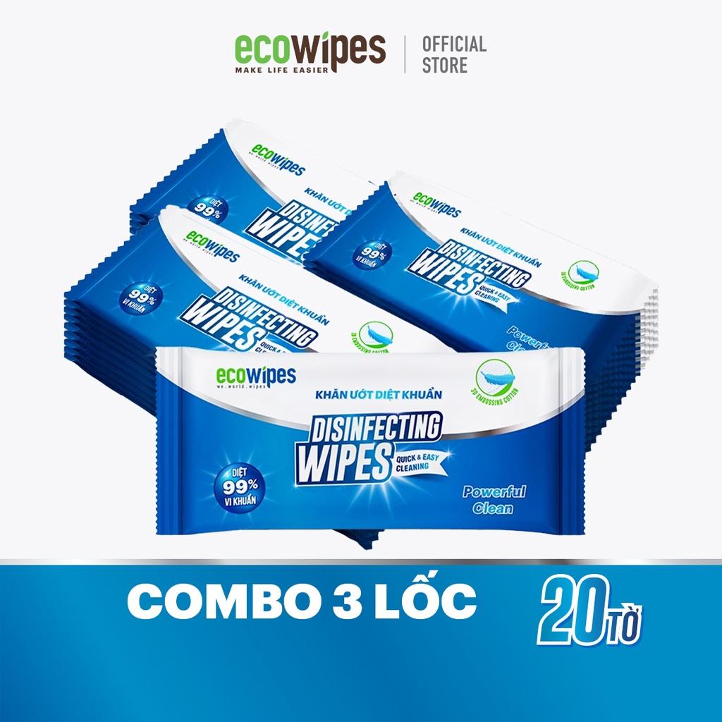 Combo 03 lốc 60 cái khăn ướt diệt khuẩn Disinfecting Wipes loại 1 tờ dùng 1 lần diệt 99,9% vi khuẩn hương chanh tự nhiên