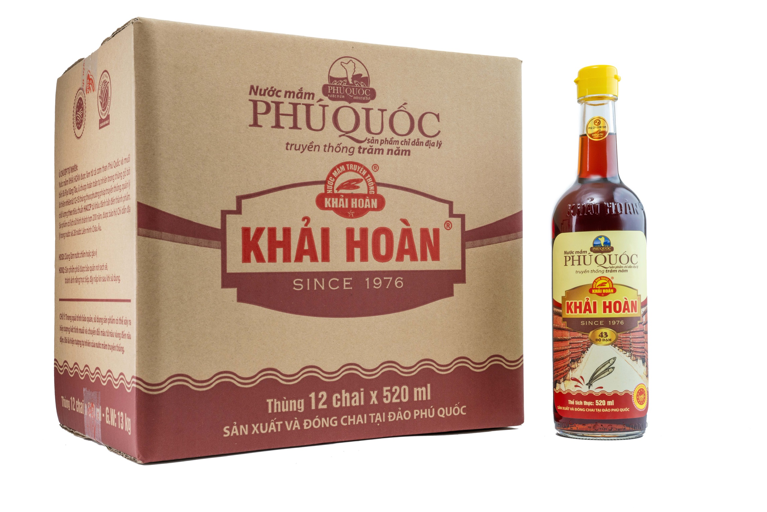 Nước mắm Khải Hoàn Phú Quốc 43 độ đam 520ml thùng 12 chai