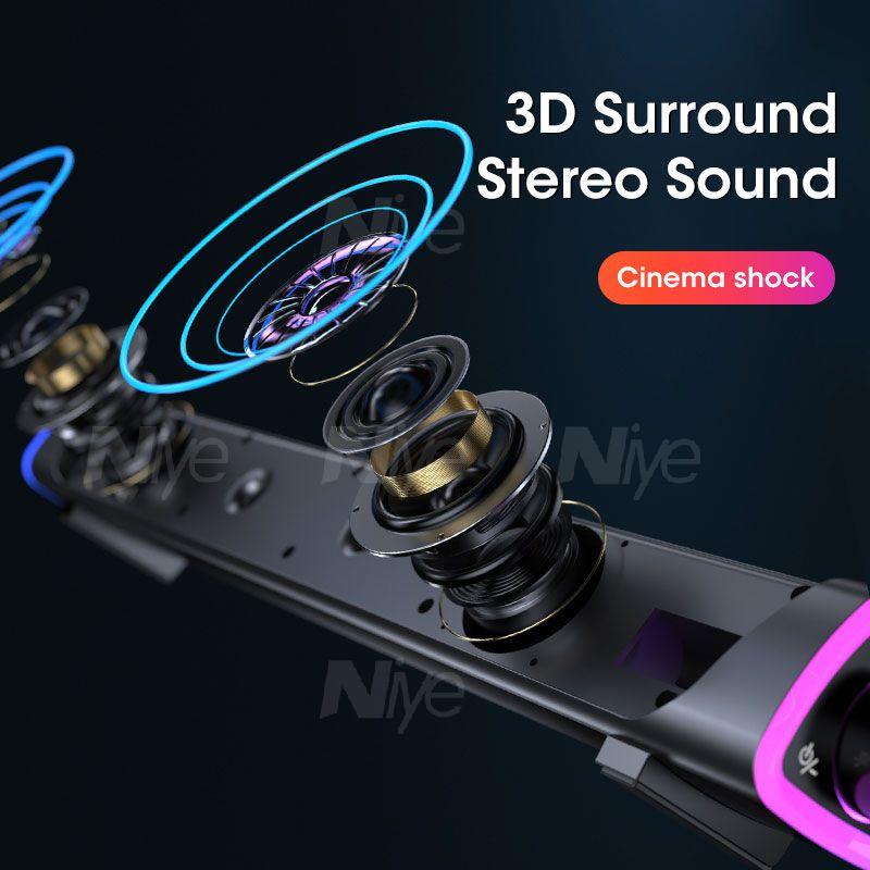 Máy Tính Để Bàn Loa Thanh 9D Âm Thanh Nổi Loa Siêu Trầm Loa Bluetooth Cho Macbook Laptop Notebook PC Đèn LED Loa Có Dây Color: Wired and Bluetooth
