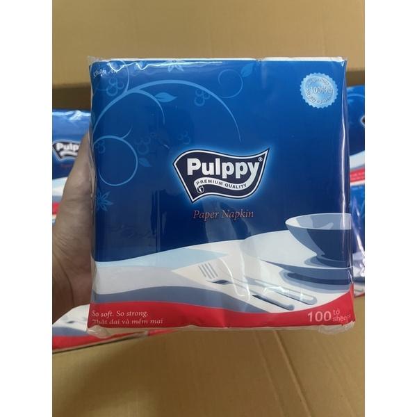 Khăn giấy vuông Pulppy khổ lớn 33 x 33 cm mềm mịn 100 tờ - HTpaper