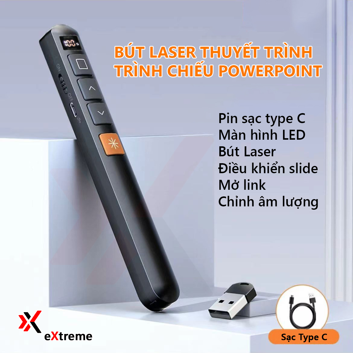 Bút Laser eXtreme LP1101 Thuyết Trình Chiếu PowerPoint | Pin Sạc Type C | Màn Hình LED | Điều Khiển Slide - Hàng chính hãng