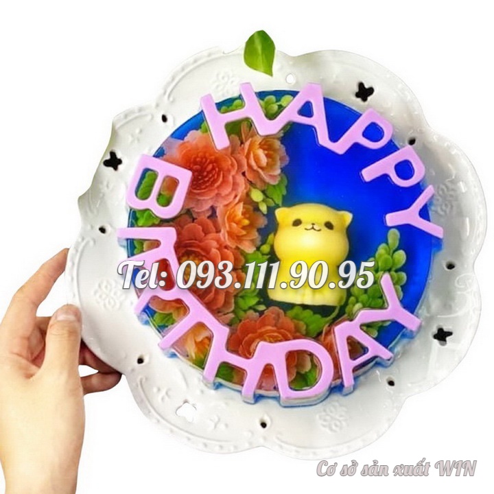 Khuôn silicon làm bánh, rau câu sinh nhật Happy Birthday - Loại 20 cm - Mã số 1034