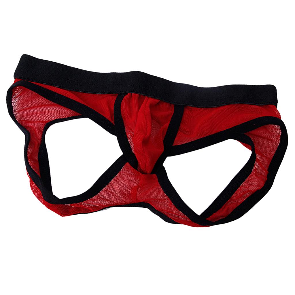 Sexy Mens Mesh Stretch Pouch Thong Back Open Underwear G-string Panty Red
