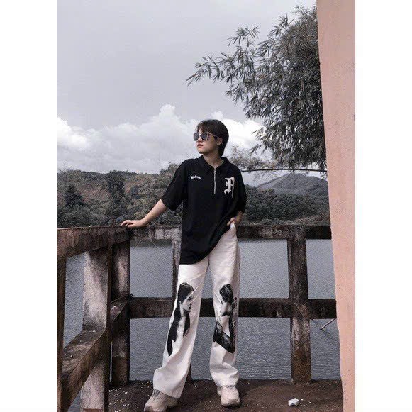 QUẦN KAKI WHITE IN HÌNH Ống Rộng From Unisex cao cấp