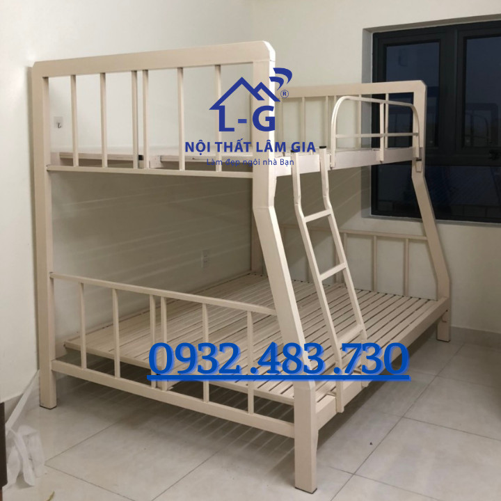 Giường sắt 2 tầng trẻ em hộp vuông 4x8 kích thước 1m4x1m6 Dài 2m