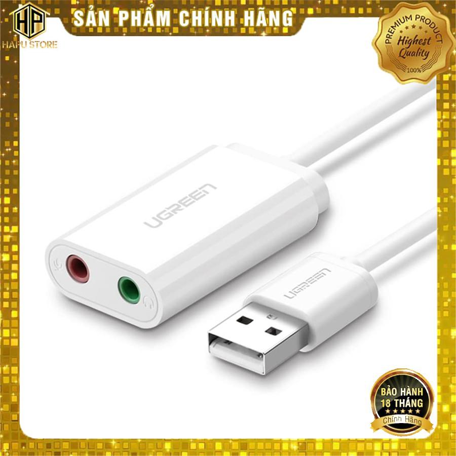 Cáp chuyển USB ra âm thanh Ugreen 30143 hỗ trợ loa và mic chính hãng -Hàng Chính Hãng