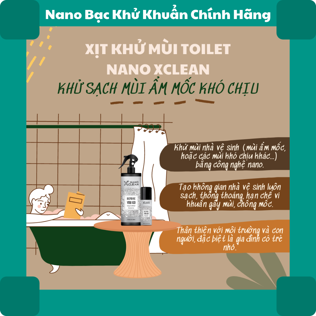 Khử mùi nhà vệ sinh NANO XCLEAN toilet spray, khử khuẩn, làm thơm - Hàng chính hãng, chai 40 ml