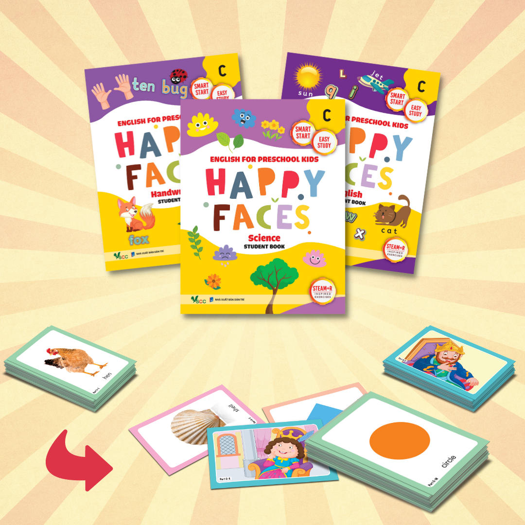 Sách Tiếng Anh mẫu giáo cho trẻ từ 5 đến 6 tuổi Happy Faces Level C (bộ 3 môn)