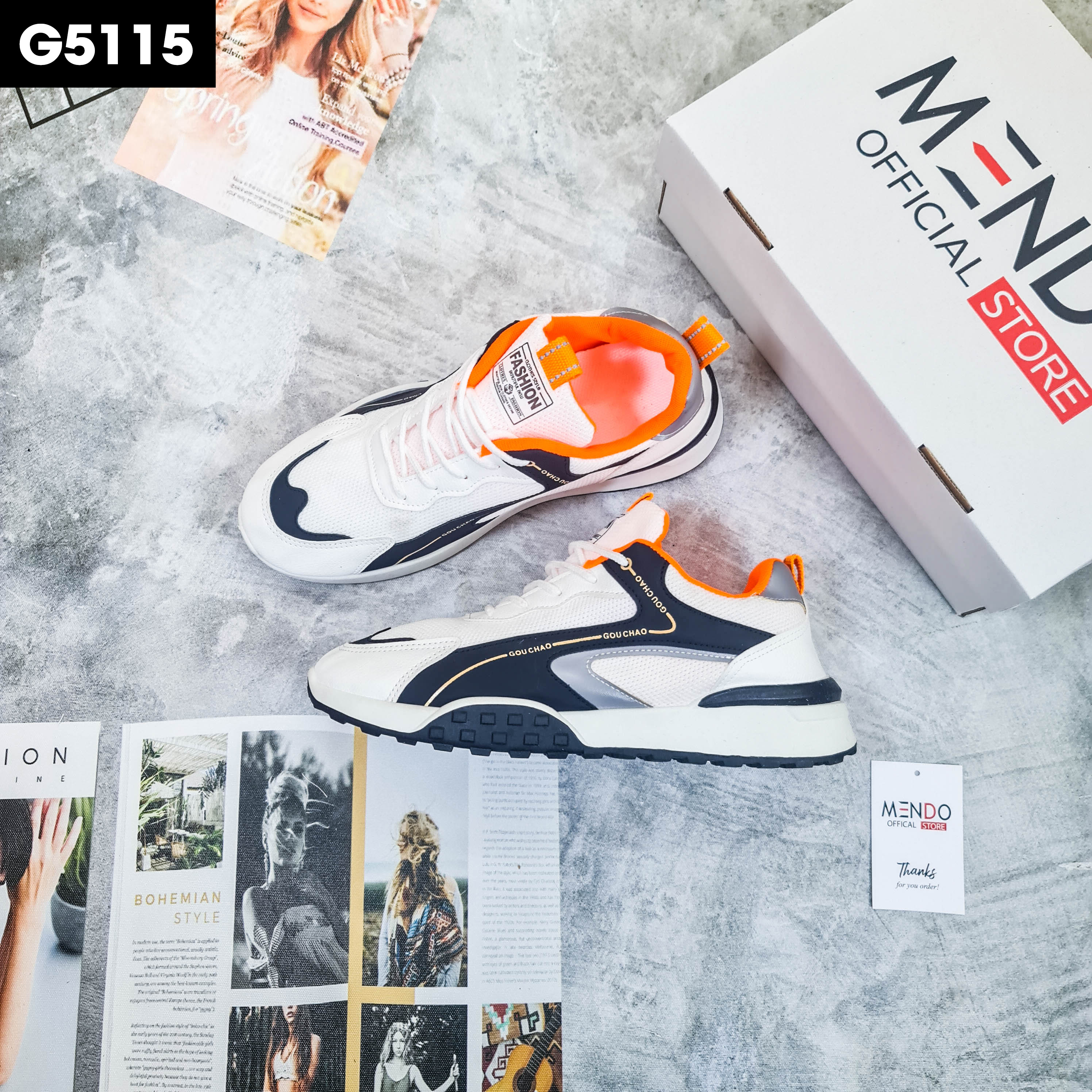 Giày Thể Thao Nam MENDO - Giày Sneaker Màu Đen Viền Trắng - Trắng Viền Đen, Giày Thể Thao Form Ôm Chân - G5110
