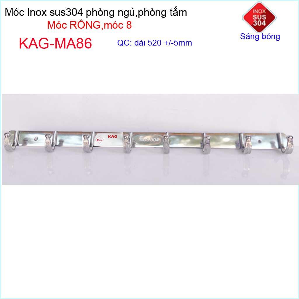 Móc rồng treo quần áo inox 304 cao cấp dày, móc Kace 8 móc treo đồ nhà tắm KAG-MA86