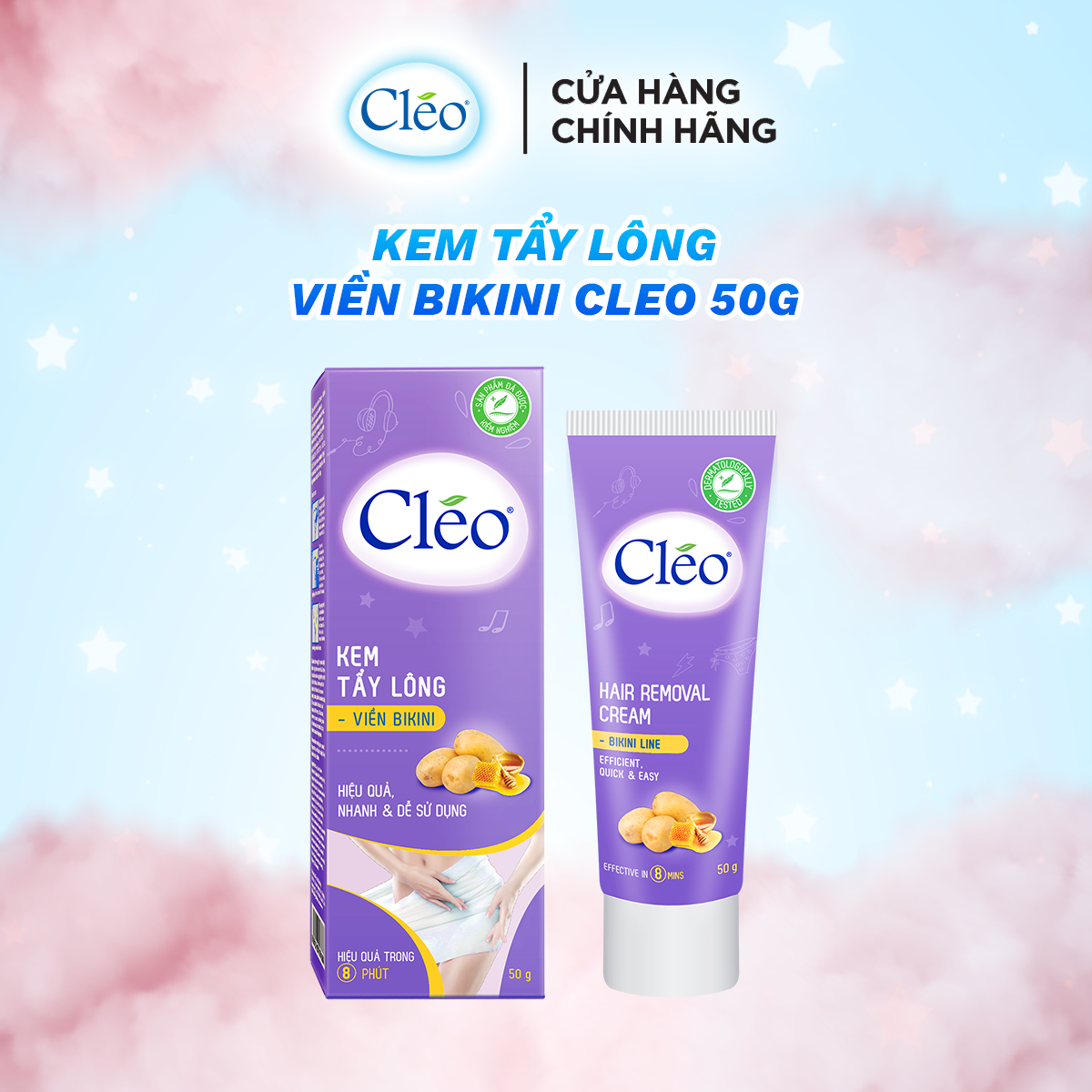 Kem Tẩy Lông Bikini Cléo 50g, an toàn hiệu quả trong 8 phút, không đau rát