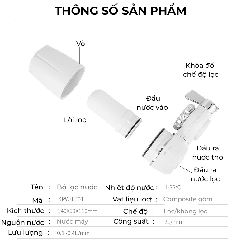 Bộ lọc nước Konka KPW - LT01 lọc sạch nước an toàn không mùi clo, công nghệ 9 màng lọc, máy lắp trực tiếp tại vòi nước -Hàng nhập khẩu