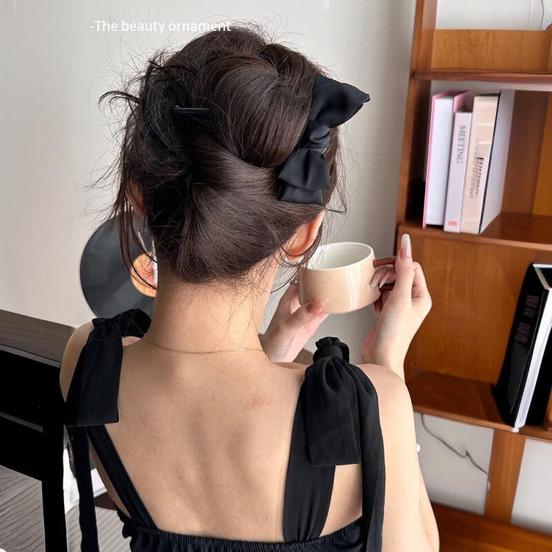 Trâm cài tóc chữ U đính nơ màu đen xinh xắn, trâm cài tóc thanh lịch