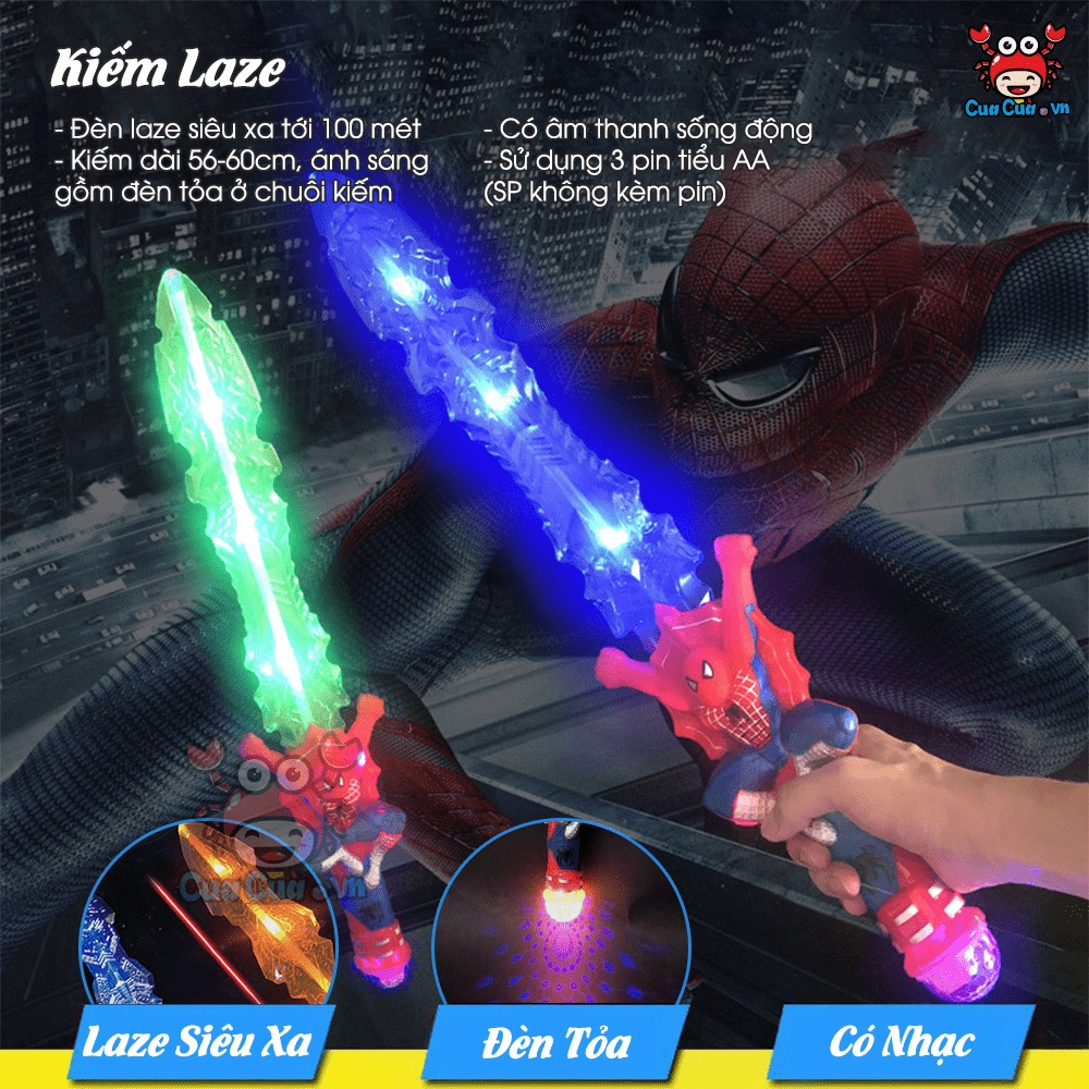 Kiếm LAZE phát sáng đồ chơi trẻ em, kiếm siêu nhân marvel người nhện spider man iron man có đèn nhập vai hóa trang cho bé