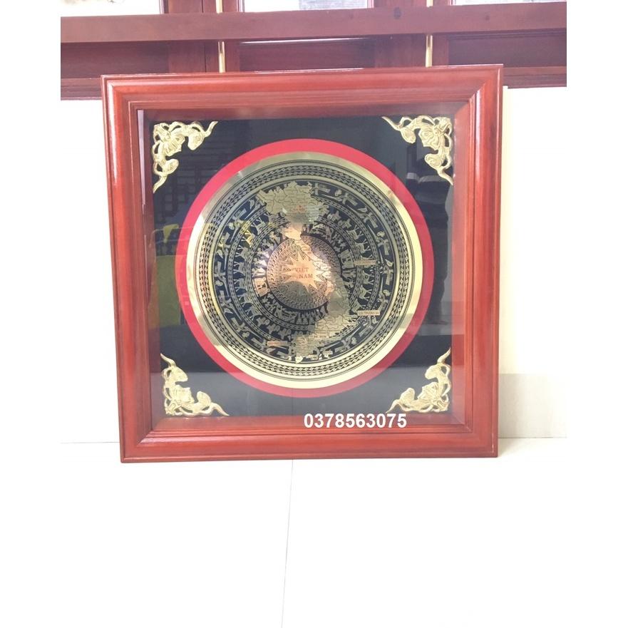 Tranh trống đồng treo tường khung gỗ kích thước 80x80cm