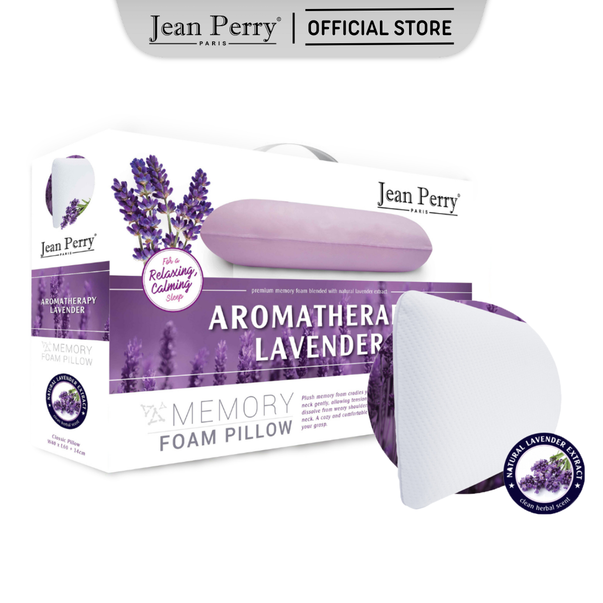 Gối nằm chiết xuất hoa oải hương Jean Perry Memory Foam Lavender Classic 40x60x14cm