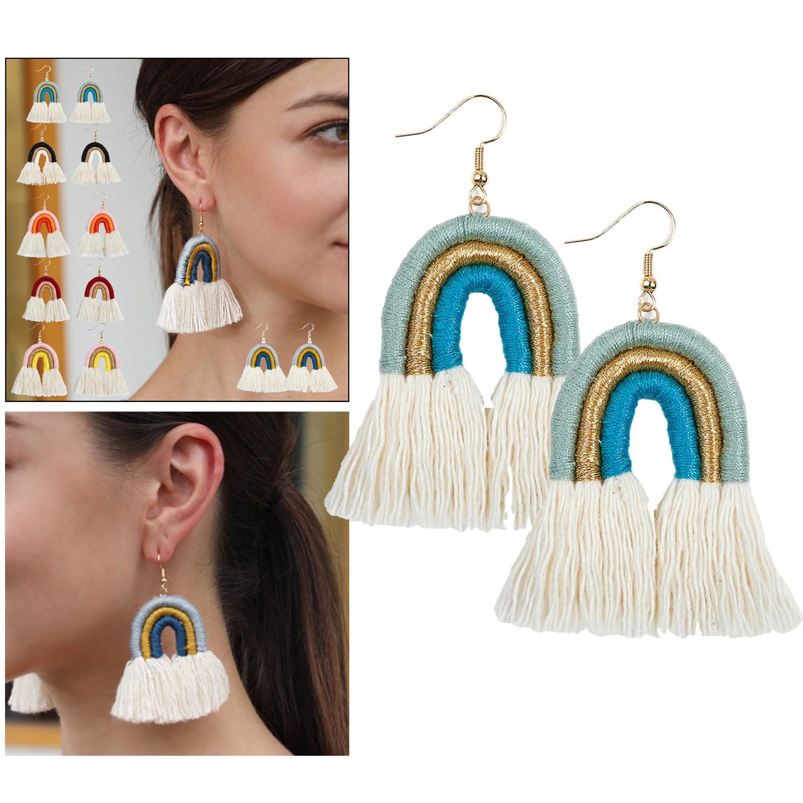 Bohemian Tassel Earrings Earrings Rainbow Shape Tassel Earrings Long Fringe Earrings for Women Girls Statement Earrings