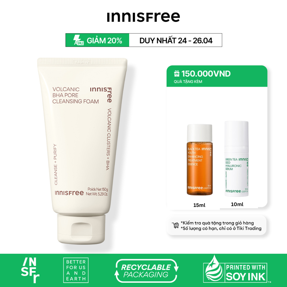 Sữa rửa mặt se khít lỗ chân lông innisfree Volcanic Pore BHA Cleansing Foam 150g