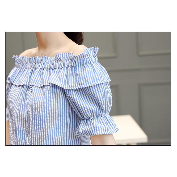 Áo kiểu nữ trễ vai cổ nhún bánh bèo ale26