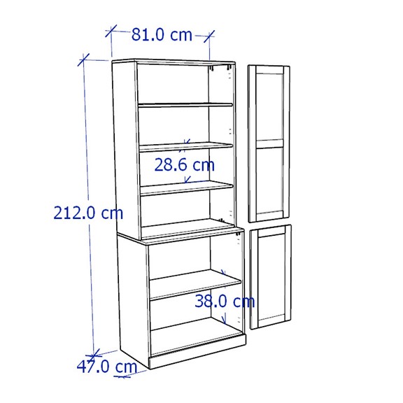 BODO, Tủ trưng bày đồ dùng cửa kính, Phong cách Bắc Âu, 81x47x212cm