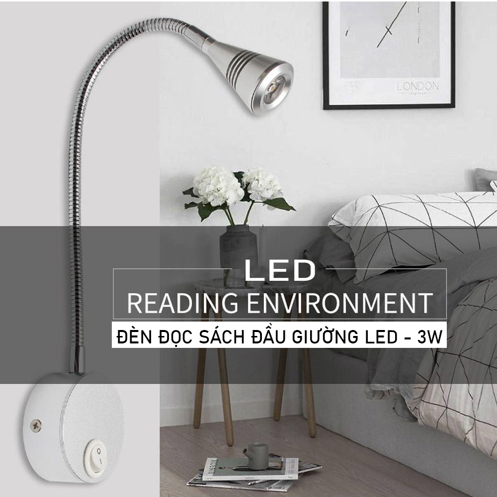 Đèn rọi Led gắn tường Kim loại 3W-220V, Đèn Đọc sách đầu giường, Đèn soi tranh trang trí phòng ngủ, phòng khách, nhà hàng, khách sạn