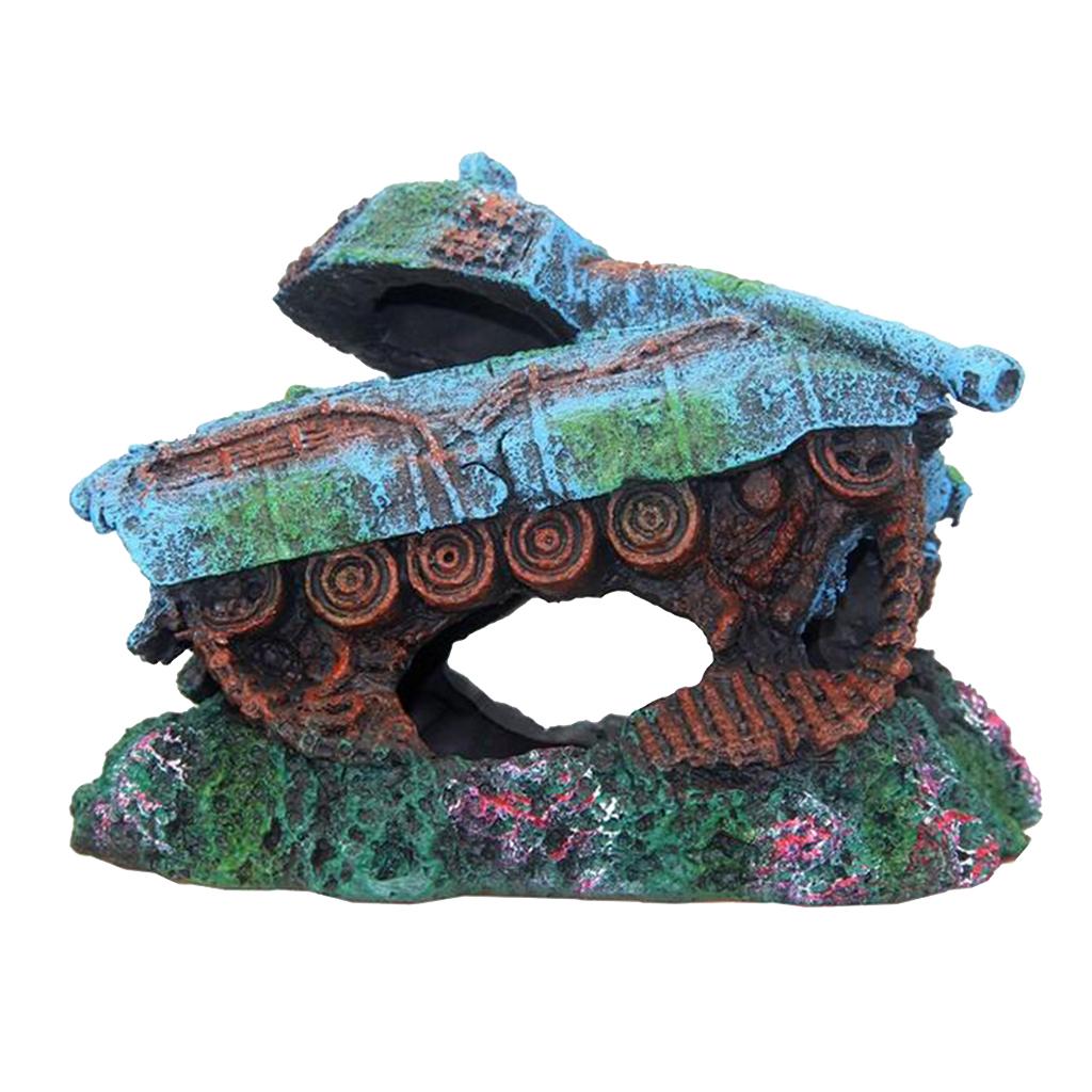 Sáng Tạo Xe Tăng Tàu Chiến Bị Đánh Chìm Hồ Cá Trang Trí Bể Cá Cảnh Vật Trang Trí