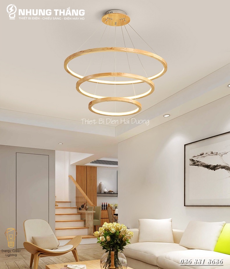 Đèn Thả Trần 3 Vòng Gỗ TBD839 - Gỗ Tự Nhiên Chắc Chắn,Bền Đẹp - Decor Vintage - Trang Trí Phòng Khách