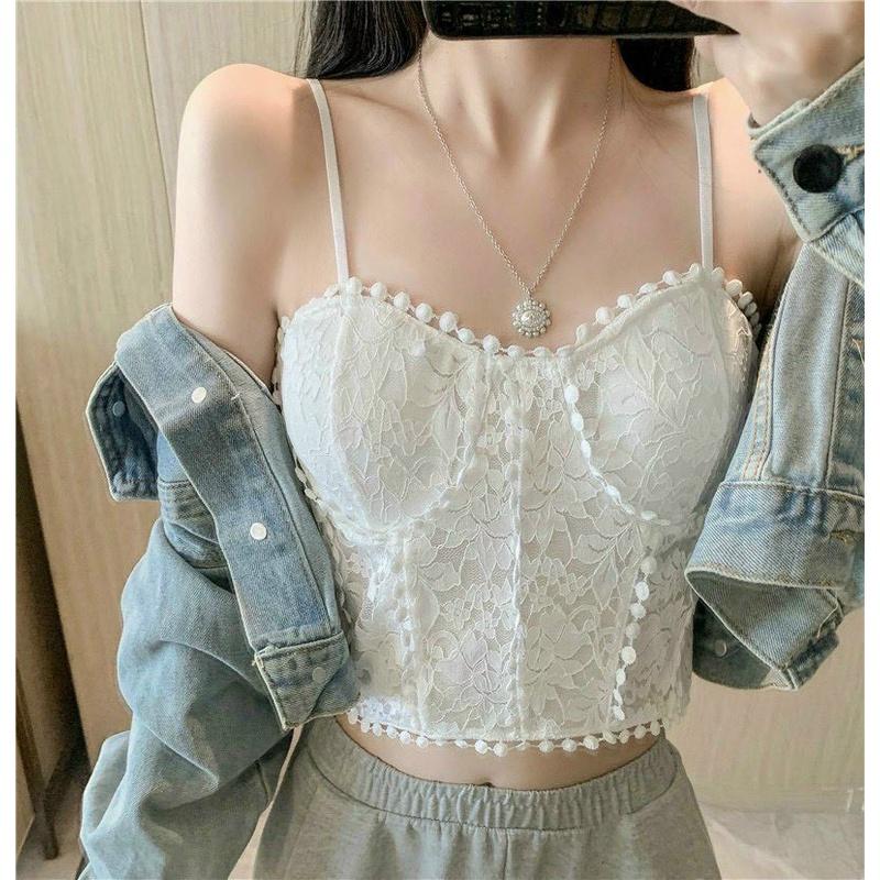 M195. Áo 2 dây ren croptop nữ sẵn mút ngực ren hoa mặc vest sang chảnh, áo kiểu nữ đẹp 2023 (có sẵn - miễn ship)