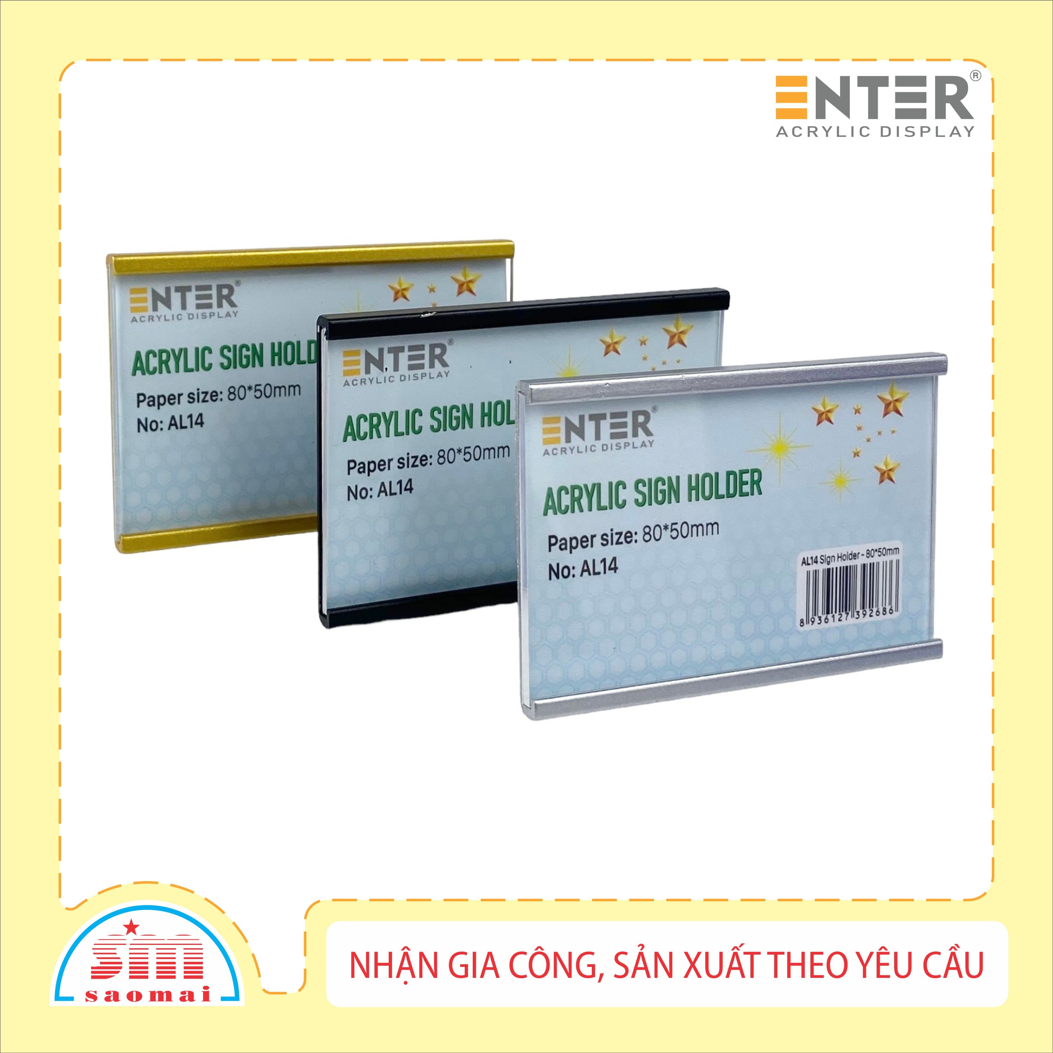 Bảng thông tin nhôm Enter AL14 80x50mm, Khung thông tin sản phẩm, Khung bảng giá siêu thị, Tag thông tin mini