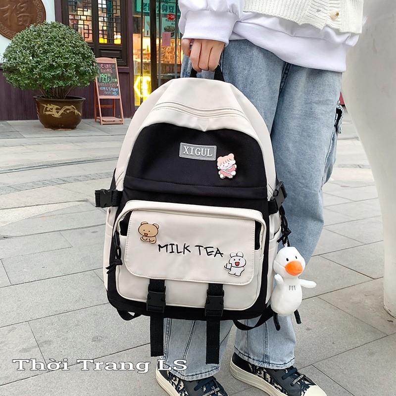 Balo Đi Học Nữ TẶNG KÈM STIKER Balo ULZZANG Du Lịch Thời Trang Chống Nước Đi Chơi Đi Phượt MILK TEA BL03