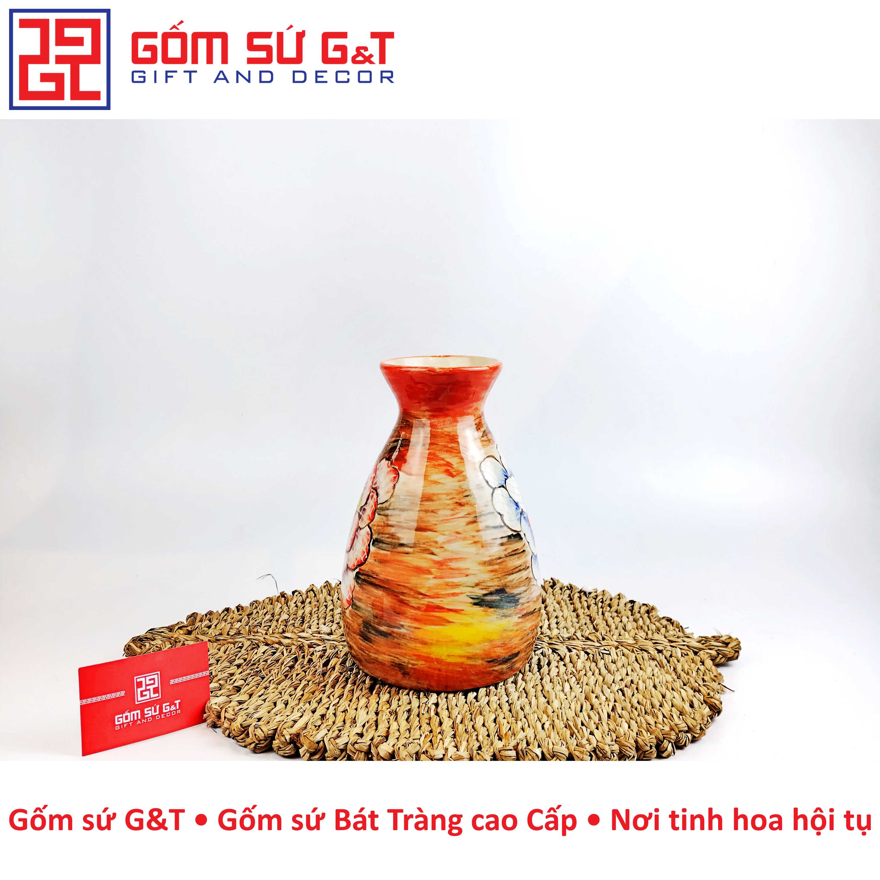 Lọ hoa dáng đầm khắc chuồn Gốm Sứ G&amp;T