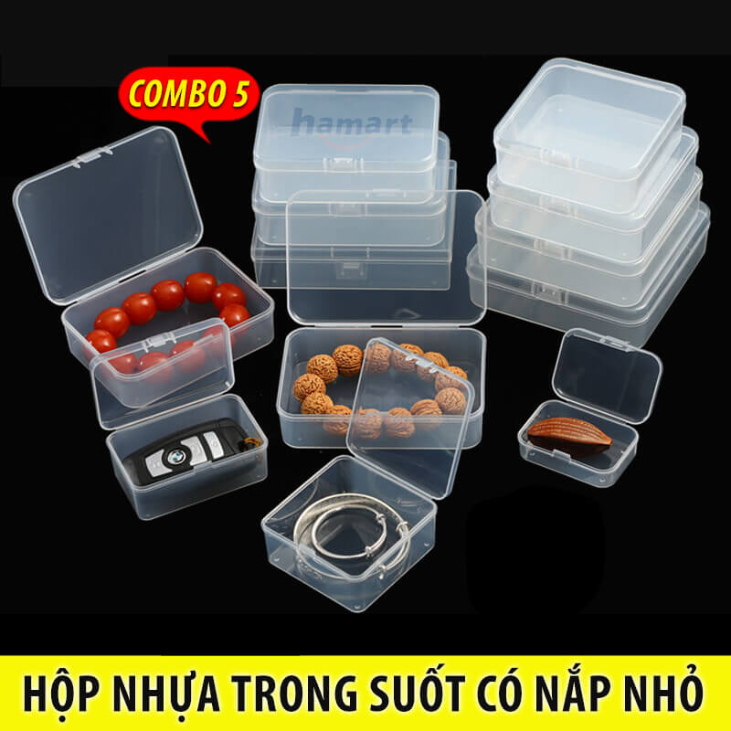 COMBO 5 Hộp Nhựa Mini Có Nắp Trong Suốt Khoá Kín Đựng Trang Sức Linh Kiện Ốc Vít Vật Dụng Nhỏ Tiện Lợi