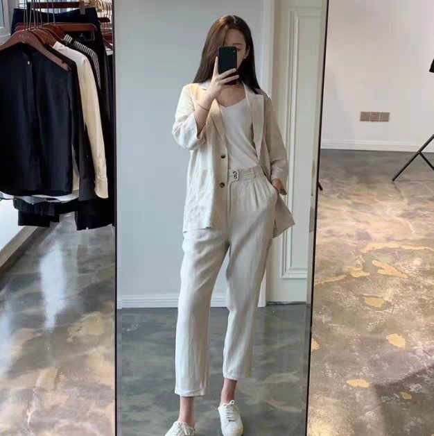 Áo blazer nữ Đũi Việt chất linen phóng khoáng dáng suông dài trẻ trung