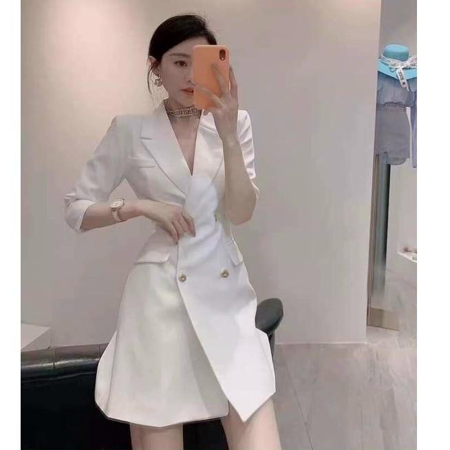 ĐẦM VEST TRẮNG ĐEN TÀ CHÉO DÀI – VÁY CÔNG SỞ - GD200
