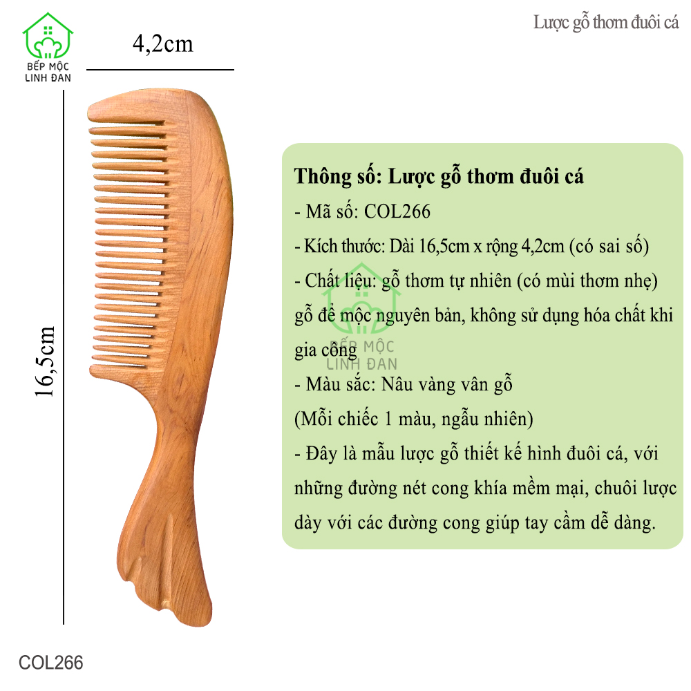 Lược Gỗ Thơm Đuôi Cá (Size:M-16cm) Ghép Răng Tăng Độ Bền Khi Chải Tóc [COL266]