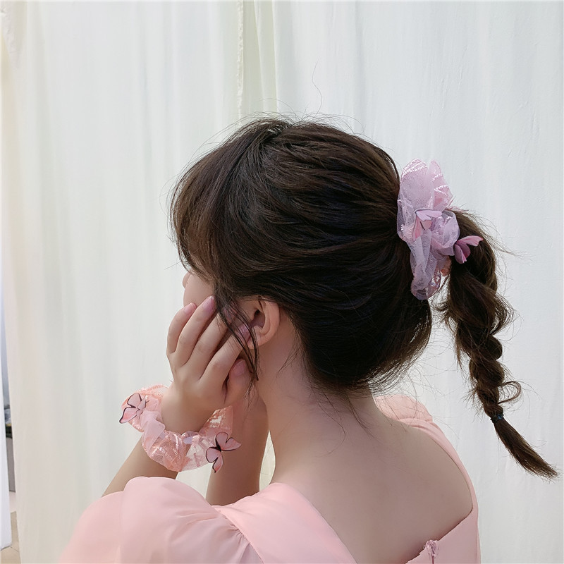 Dây buộc tóc Scrunchies đính bướm nổi dễ thương HD85