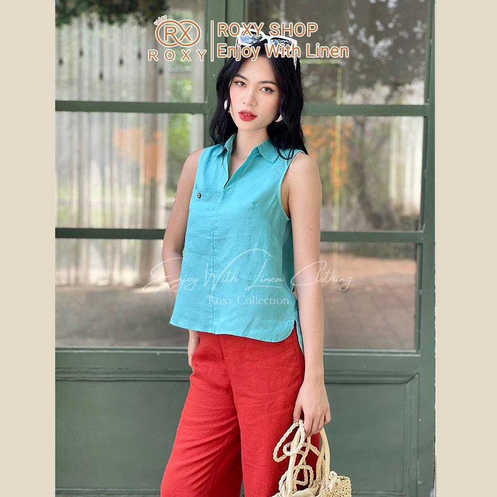 Áo Sát Nách Linen Thiết Kế Cổ Vest Thóang Mát