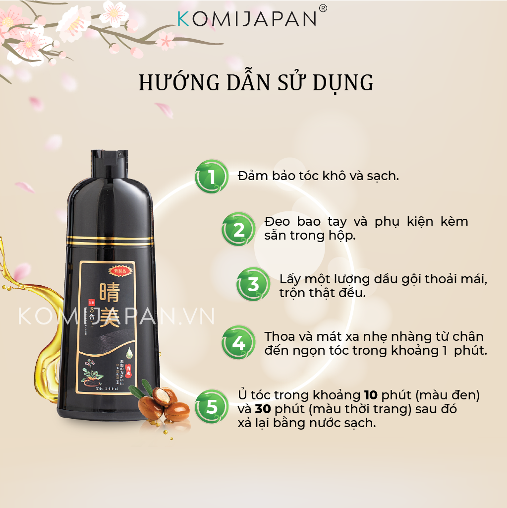 Dầu gội nhuộm tóc hữu cơ Komi Nhật Bản [Màu Nho Tím - Chai 500ml - Chính Hãng]