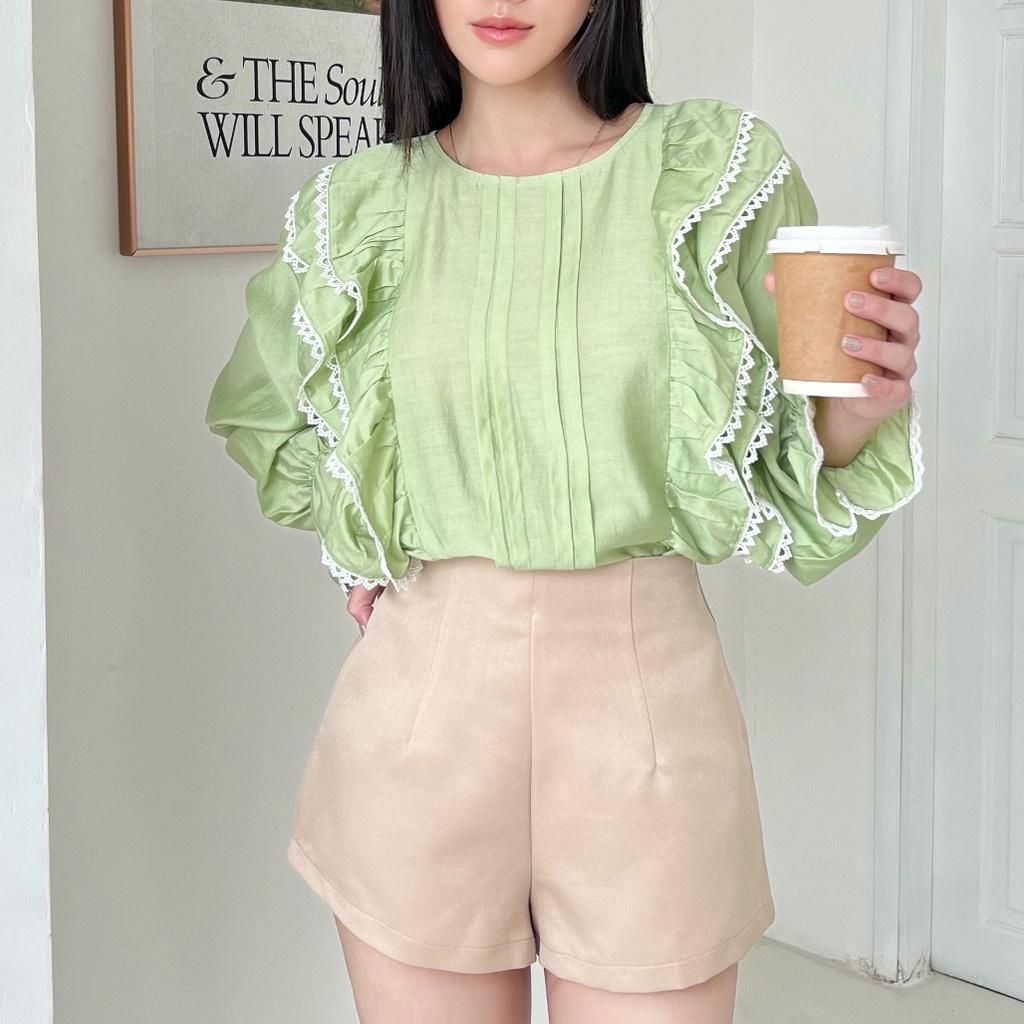 KIOBI - Quần shorts Cindy form lưng cao dáng cơ bản, 3 size S | M | L, có túi, vải kaki gân be - KIQS224139B