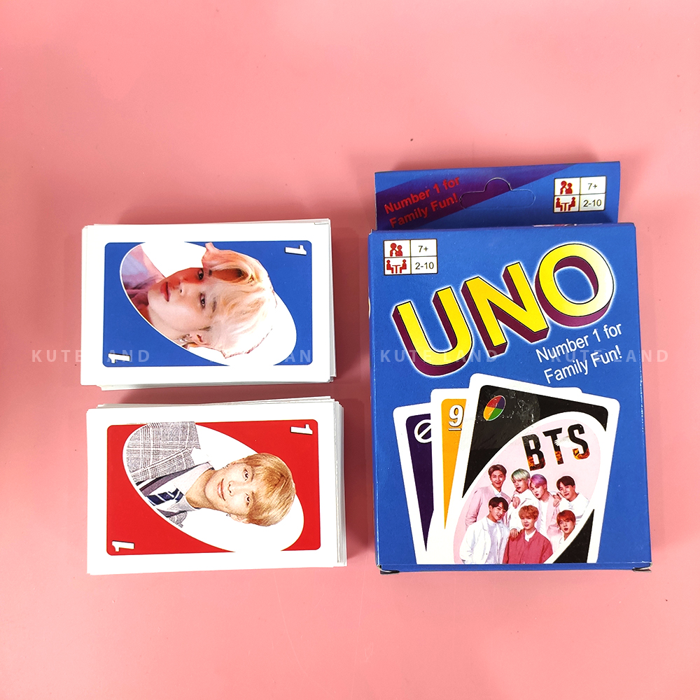 Bài Uno BTS Xanh Dương 108 lá giấy cứng Ivory cao cấp đồ chơi trẻ em thẻ bài Board Game Việt