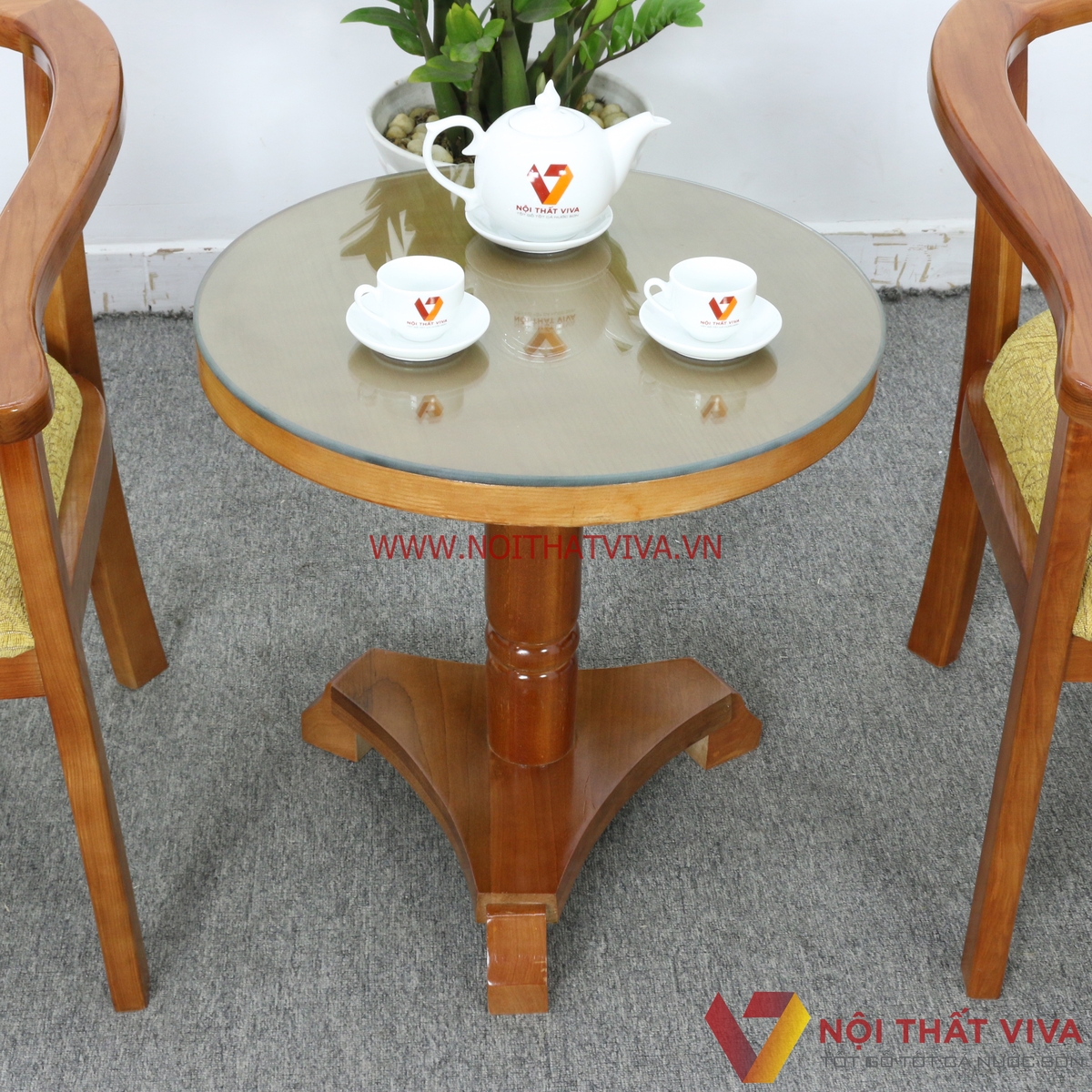 Bộ Bàn Trà 2 Ghế Gỗ Sồi Nga Màu Cánh Gián Đẹp Giá Rẻ