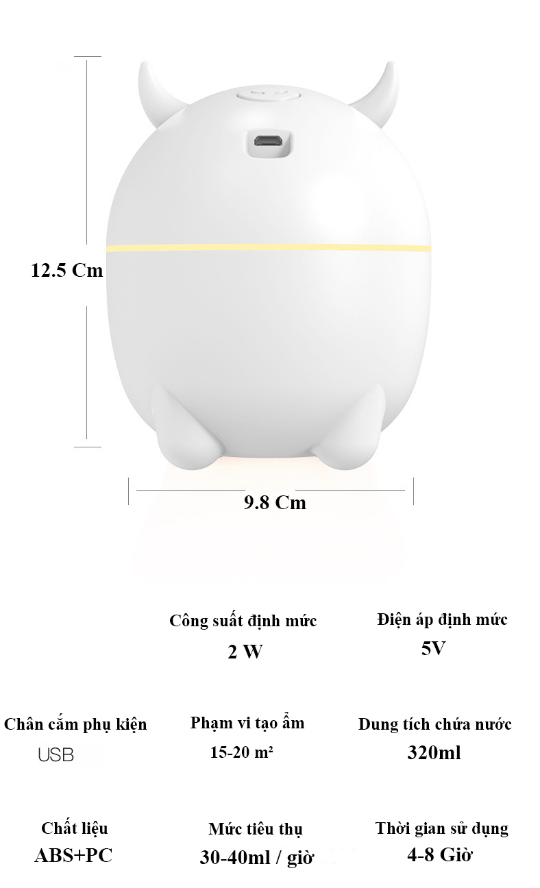 Máy Phun Sương, Xông Tinh Dầu Mini, Tạo Ẩm Cho Da 2 Với Chế Độ Phun Sương, Tích Hợp Cổng USB Cho Đèn và Quạt Mini -Hàng Chính Hãng KUNBE