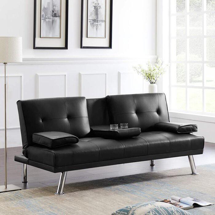 Ghế sofa giường - sofa bed bọc da simili chân inox