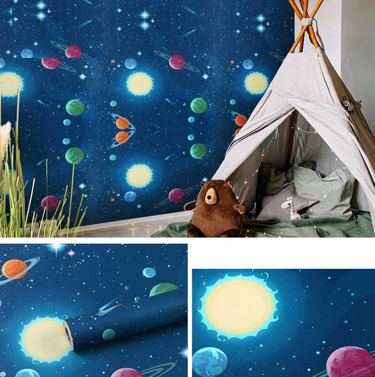 Combo 10 mét giấy dán tường, decal dán tường trang trí nhà cửa HÀNH TINH XANH khổ 45cm